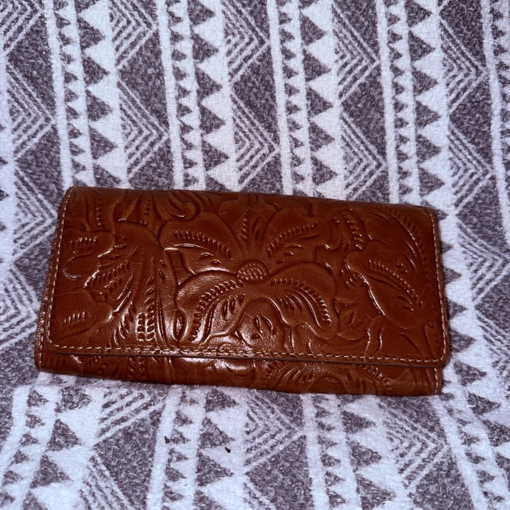 Patricia Nash Embossed Unique Brown Leather Wallet